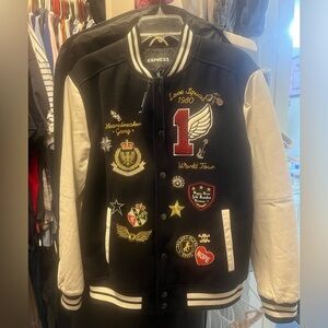 Black and white express letterman jacket